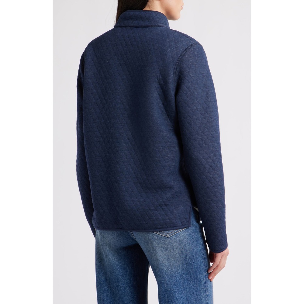 Marine Layer Corbet Quilted Pullover Navy Blue Snap Neck Sweatshirt Women's XS - Picture 12 of 12